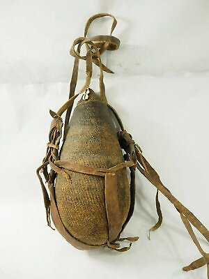 #ad Old Papua New Guinea Hemp Woven Water Canteen with cowrie shellsPitchamp; Leather $195.00