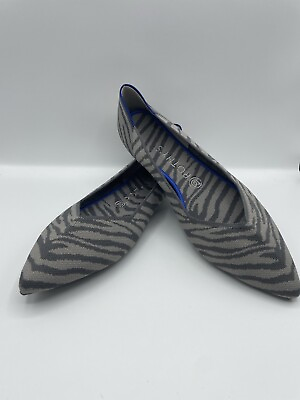 #ad ROTHY’S “THE POINT” Gray Zebra Print Knit Pointed Toe Slip On Flats Womens 10.5 $57.50