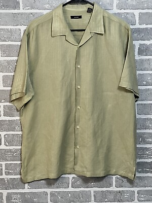 #ad Alfani Mens Large Green Linen Short Sleeve Button Up Shirt Preowned $14.95