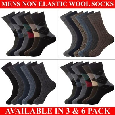 #ad Mens Non Elastic Wool Socks Winter Warm Diabetic Thick Hiking Everyday Socks $13.54