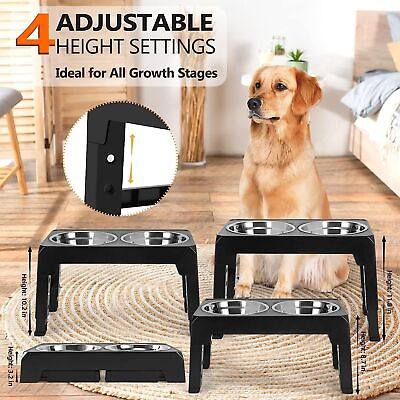 #ad Elevated Raised Pet Dog Feeder Bowl Stainless Steel Food Water Stand 2pcs Bowls $23.89