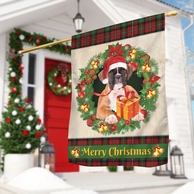 Boxer Dog Merry Christmas Flag Love Boxer Dog Christmas Wreath dog Xmas Flag $30.99