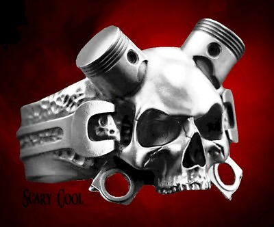 #ad New Skull Motor Piston Tool Mens Silver Mens Ring $10.95
