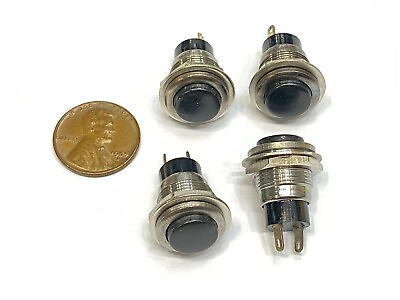 #ad 4 x Black small N O Momentary 12mm push button Switch round 12v on off G23 $9.65