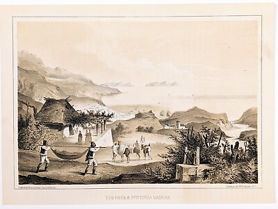 #ad 1856 Loo Rock Pontinha Funchal Madeira Lithograph Portuguese Island W. Heine $48.00
