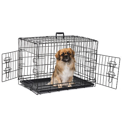 Dog Crate Kennel Folding Metal Pet Cage 2 Doors with Tray for S M Dog 30#x27;#x27; $38.19