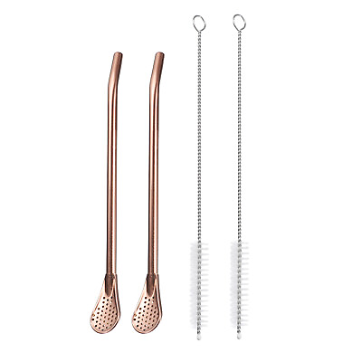 #ad 2Pcs 7.1quot; Stainless Steel Straws Spoons with Filter 2Pcs Cleaning Brush Red Gold AU $15.46