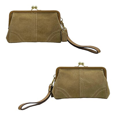 Vintage COACH Small Suede Leather Wristlet Mini Clutch Bag Wallet Kisslock NOS $124.99