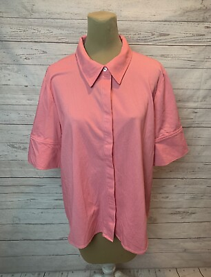 #ad NWT Liz Claiborne Womens Shirt Blouse Short Sleeve Button Up Size XL $44 $15.00