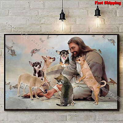 #ad God Surrounded by Chihuahua Angels Chihuahua Christian Dog Owner Decor Poster $14.50