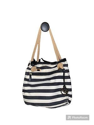 #ad Michael Kors Nautical Black and White Tote Bag with Rope Like Handles $55.00