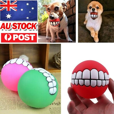 #ad Pet Dog Ball Teeth Silicone Toy Chew Squeaker Squeaky Sound Dog Puppy Play Toys $4.69