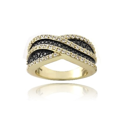 #ad Gold Tone over 925 Silver White Topaz amp; Champagne Diamond Accent Curve Ring $49.99