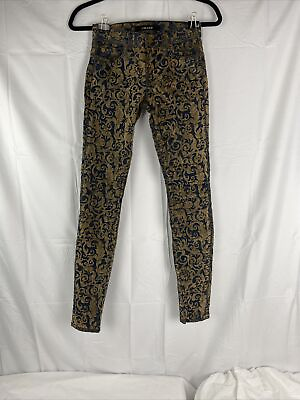 #ad J Brand Jeans Womens Size 24 Blue Denim Skinny Leg Gold Brocade Dark Wash $25.99