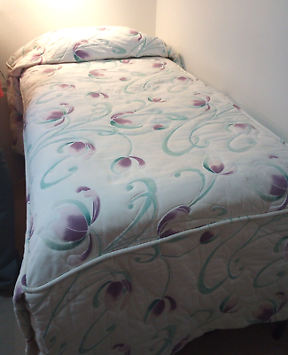 #ad Bedspreads TWO Twin Fitted Quilted White w Purple Iris Pattern $89.45
