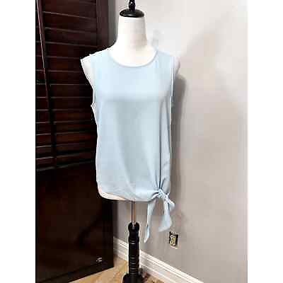 #ad #ad Vince Camuto Womens Blouse Blue Sleeveless Keyhole Jewel Neck Tie Front Solid S $15.99