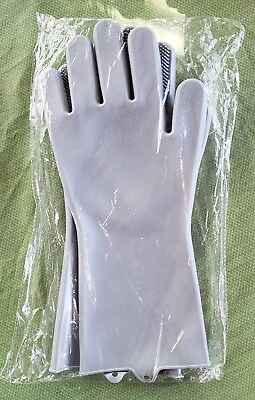 #ad PleaMagic Silicone Dishwashing Gloves Scrubbing Cleaning Dish Wash Reusable GRAY $5.00
