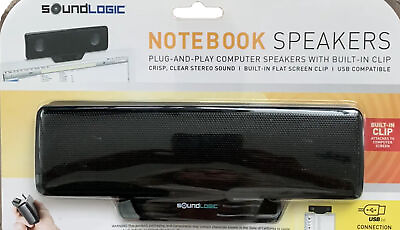 #ad Soundlogic NOTEBOOK SPEAKERS Plug And Play Computer Speakers w Built In Clip $10.00
