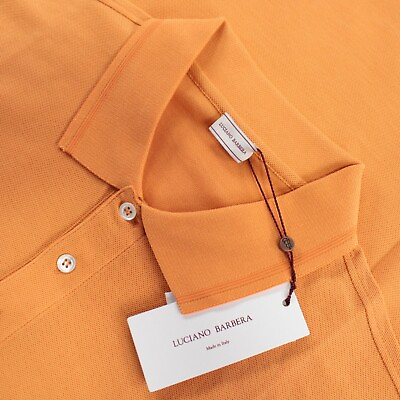 #ad Luciano Barbera NWT Polo Shirt Size 2XL Solid Orange Pique Cotton Made In Italy $159.99