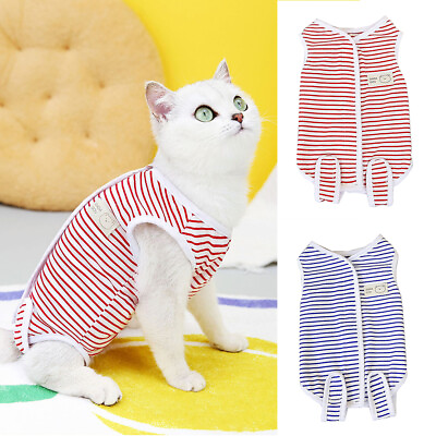 #ad Pet Striped Vest Cat Sterilization Suit Cat Surgical Uniform Dog Jumpsuit Casual $11.07