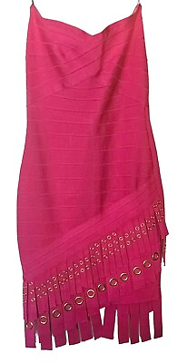 #ad Je’amor Kristen Ring Studded Bandage Deep Pink Sleeveless Bodycon Dress Size M $119.99