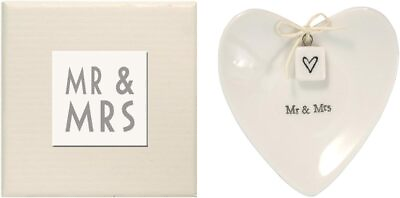 #ad East of India Mr amp; Mrs Heart Shaped Ring Dish in Gift Box Porcelain Ivory $28.84