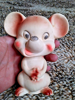 #ad Vintage Old Baby Mouse Squeaking Hard Rubber Vinyl Classic Toy 6quot; WORKS $16.14