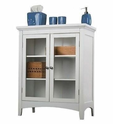#ad White Finish Wooden Linen Storage Floor Cabinet Bathroom Organizer Towel Shelves $182.90