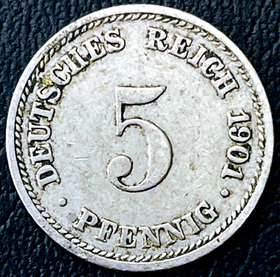 #ad 1901 Germany Coin 5 Pfennig D 1901 D Europe German Money KM# 11 EXACT COIN SHOWN $6.00