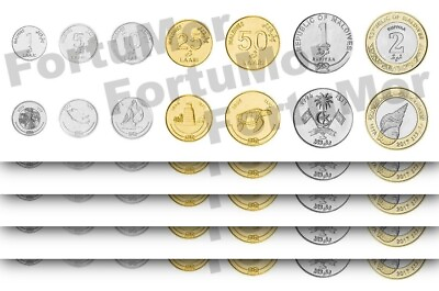 #ad Maldives Set 5 x 7 Coins 1 5 10 25 50 Laari 1 2 Rufiyaa 2008 2017 UNC BIMETAL $19.95