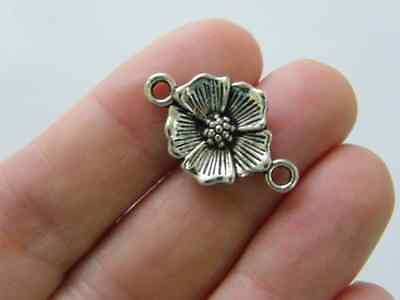 #ad 8 Flower connector charms antique silver tone F30 $4.25
