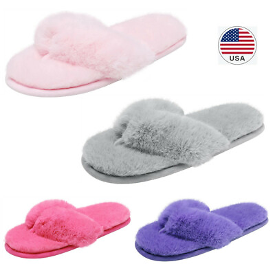 #ad Womens House Fluffy Fuzzy Memory Foam Open Toe Flip Flop Slip On Indoor Slippers $9.99