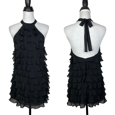 #ad Marciano Los Angeles XS Black Tiered Ruffle Halter Mini Cocktail Dress Women#x27;s $49.99