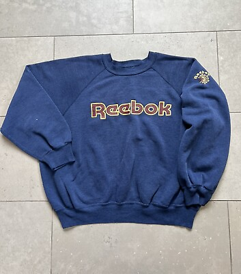 #ad Vintage 80s Reebok Classic Brand Logo Faded Made In USA Boxy Sweatshirt Sz L Vtg $44.97