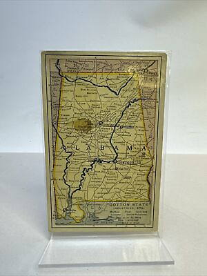 #ad Postcard Alabama Map Cotton Industries Stain On Front And Back $12.00