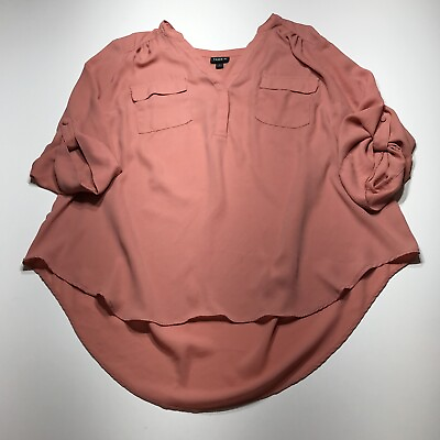 #ad Torrid Blouse Womens Size 1 Dusty Rose Harper V Neck 1 4 Button Roll Tab Sleeve $14.99