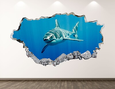 #ad Shark Wall Decal Art Decor 3D Smashed Kids Animal Mural Nursery Sticker BL11 $69.95