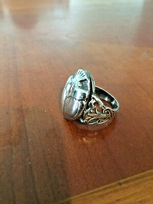 #ad Egyptian Jewelry Sterling Silver Scrarb Ring By Kemet Art $54.99