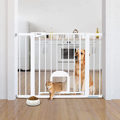 #ad Baby Gate with Adjustable Cat Door Auto Close Durable Dog Gate for Stairs Pet $138.61