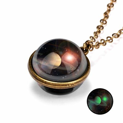 #ad Glow in the Dark Solar System Pendant Planet Necklace Galaxy Double Sided Glass C $2.23