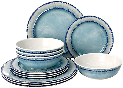 #ad Melamine Dinnerware Set of 12 Pcs Dinner Dishes Set for Indoor and Outdoor $56.99
