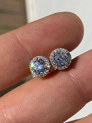 #ad Real Solid 925 Silver Iced Hip Hop Earrings Studs Small 14k Gold Plated Out CZ $25.45