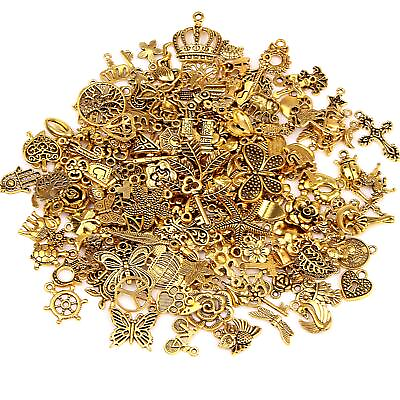#ad 200Pcs Gold Charms Bulk Antique Gold Charms for Jewelry Making Charm Bracelet... $20.62