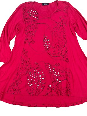 #ad Katina Marie Large Red Swarovski Top Mini Dress Oversized Top Tunic Full $11.99