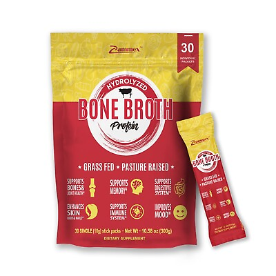 #ad Beef Bone Broth Protein Powder 30 Travel Packets Unflavored Grass Fed Hydrolyzed $33.99