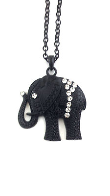 #ad Jewelry Black Elephant Rhinestones Necklace Fantasy Metal 1.5quot; $2.98