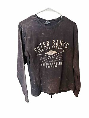 #ad US Vintage Outer Banks Shirt sz Small Souvenir Long Sleeve White Wash Grey $12.00