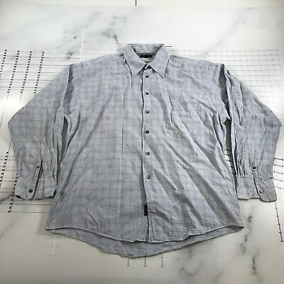 #ad Burberry London Button Down Shirt Mens Large Grayish Blue Plaid Cotton Collared $39.99