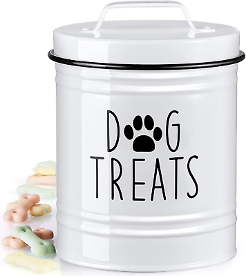 #ad Small Dog Treat Container Airtight 6quot; Tall X 4.9quot; round White Dog Treat Jar fo $24.99