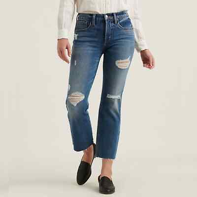 #ad Lucky Brand Mid Rise Ava Mini Boot Jean Ripped Straight Leg Size 2 26 $28.99